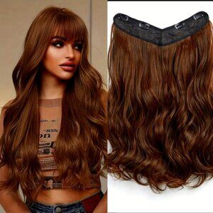20 Inch Wavy Curly Clip-In V Shaped Synthetic Hair Extensions Dk Brown 1 piece